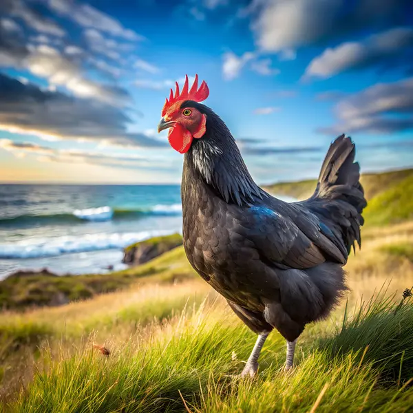 stock image Australorp Chicken goes sea. AI generated photo. 4K Portrait front view 8K. HD Image Background