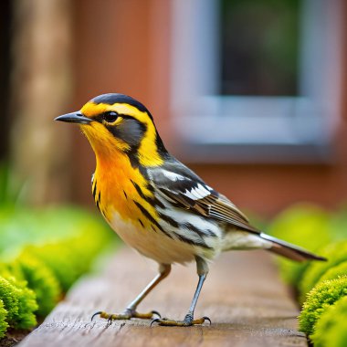 Blackburnian Warbler kuşu evine gidiyor. Yapay zeka fotoğraf üretti. 4K Portre Öngörünüm 8K. HD Resim Arkaplanı