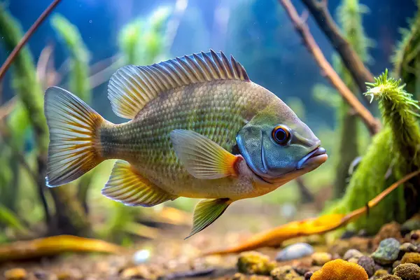 Bluegill balığı ada diye bağırıyor. Yapay zeka fotoğraf üretti. 4K Portre Öngörünüm 8K. HD Resim Arkaplanı