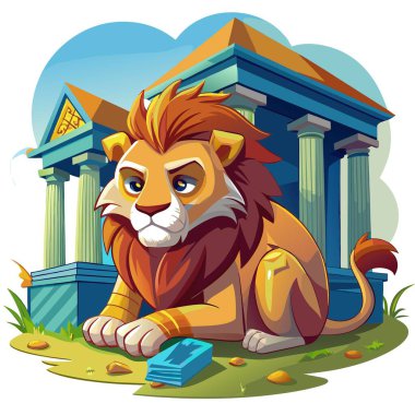 Cape Lion mutsuz banka vektörü. Yapay zeka görüntü oluşturdu. Clipart çizgi film deisgn simgesi