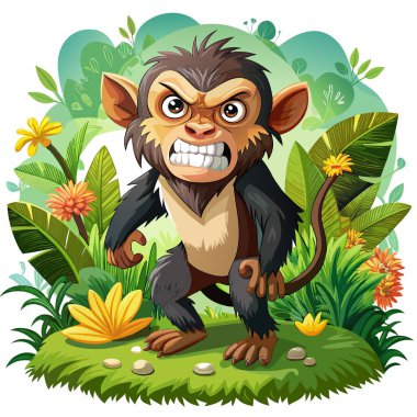 Capuchin Maymun mutlu, öfkeli bahçe vektörü. Yapay zeka görüntü oluşturdu. Clipart çizgi film deisgn simgesi