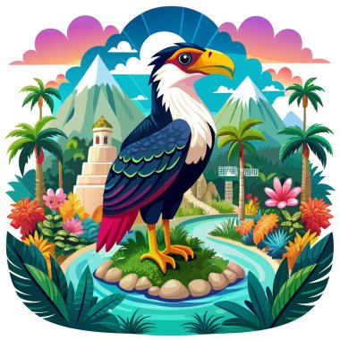 Caracara kuşu muhteşem Stay Island vektörü. Yapay zeka görüntü oluşturdu. Clipart çizgi film deisgn simgesi