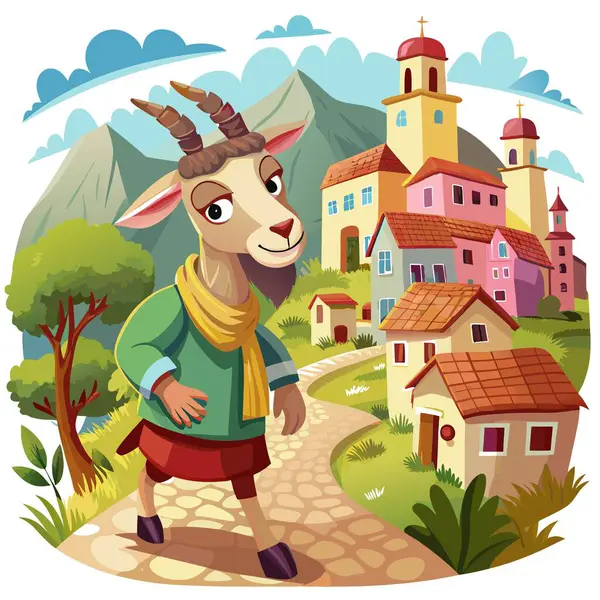 stock vector Cashmere Goat helpful walks village vector. AI generated image. Clipart cartoon deisgn icon