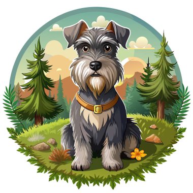 Cesky Terrier köpek kooperatifi orman vektöründe. Yapay zeka görüntü oluşturdu. Clipart çizgi film deisgn simgesi