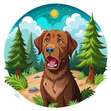 Chesapeake Bay Retriever köpeği orman vektörünü üzdü. Yapay zeka görüntü oluşturdu. Clipart çizgi film deisgn simgesi