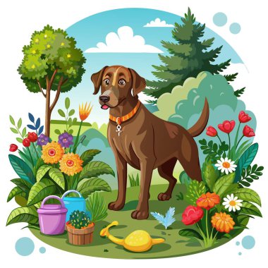 Chesapeake Bay Retriever köpeği işe yarıyor. Yapay zeka görüntü oluşturdu. Clipart çizgi film deisgn simgesi