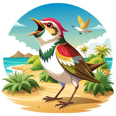 Chestnut-Sided Warbler bird ardent laughs beach vector. AI generated image. Clipart cartoon deisgn icon clipart