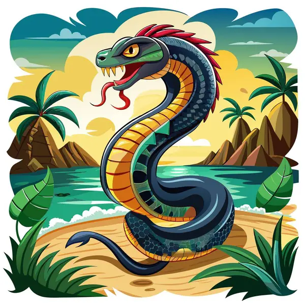 Stock vector Chinese Cobra snake victorious screams room vector. AI generated image. Clipart cartoon deisgn icon