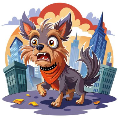 Chorkie Dog 'un sıkıntısı şehir vektörünü haykırıyor. Yapay zeka görüntü oluşturdu. Clipart çizgi film deisgn simgesi