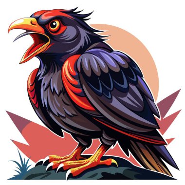 Chough bird fired goes room vector. AI generated image. Clipart cartoon deisgn icon clipart