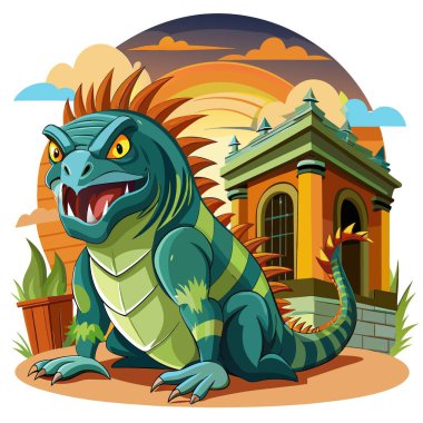 Chuckwalla iguana güçsüz ve öfkeli banka vektörü. Yapay zeka görüntü oluşturdu. Clipart çizgi film deisgn simgesi