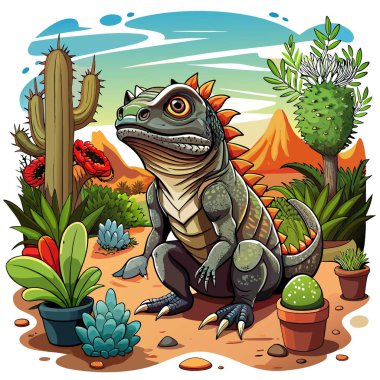 Chuckwalla iguana iğrenç bir bahçe vektörü. Yapay zeka görüntü oluşturdu. Clipart çizgi film deisgn simgesi