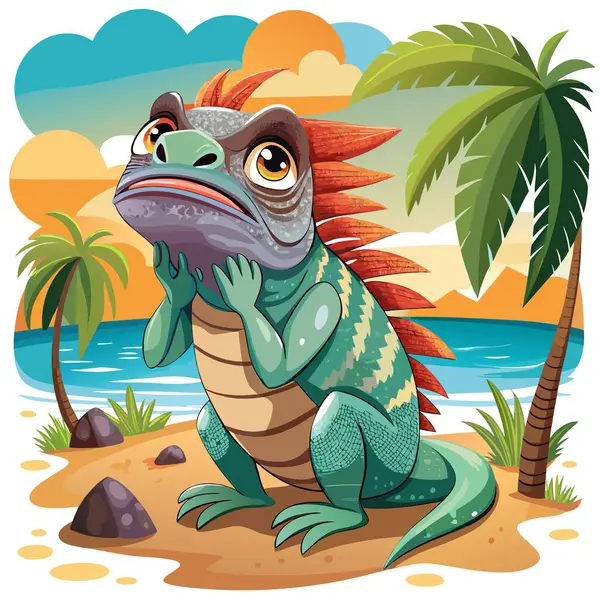 stock vector Chuckwalla iguana preoccupied cries beach vector. AI generated image. Clipart cartoon deisgn icon