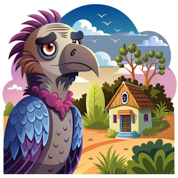 stock vector Cinereous Vulture bird depressed looks house vector. AI generated image. Clipart cartoon deisgn icon