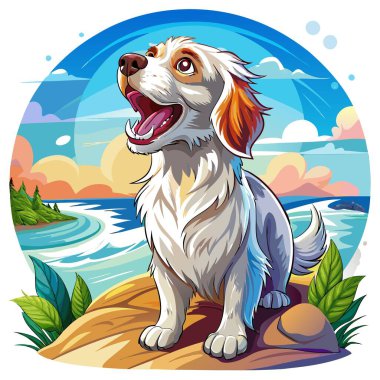 Muslukçu Spaniel köpeği oda vektörünü kovdu. Yapay zeka görüntü oluşturdu. Clipart çizgi film deisgn simgesi