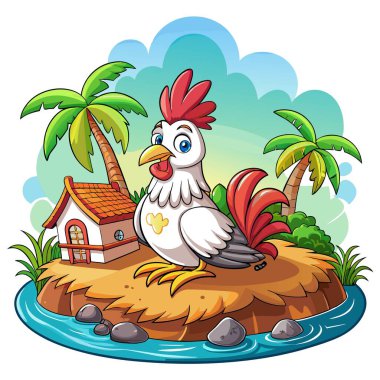 Cochin Chicken lost goes ocean vector. AI generated image. Clipart cartoon deisgn icon clipart