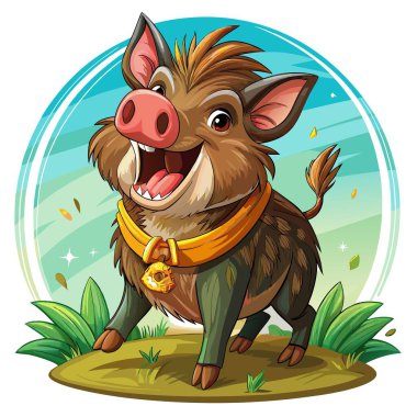 Yakalı Peccary domuzu sevinçten havalara uçuyor. Yapay zeka görüntü oluşturdu. Clipart çizgi film deisgn simgesi