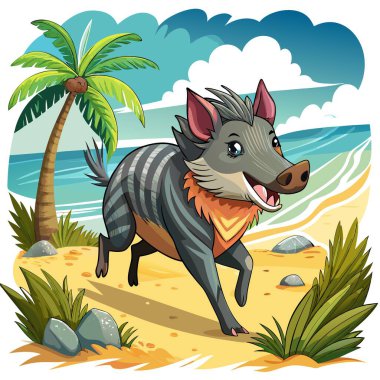 Yakalı Peccary domuzu kumsal vektörünü kaybetti. Yapay zeka görüntü oluşturdu. Clipart çizgi film deisgn simgesi