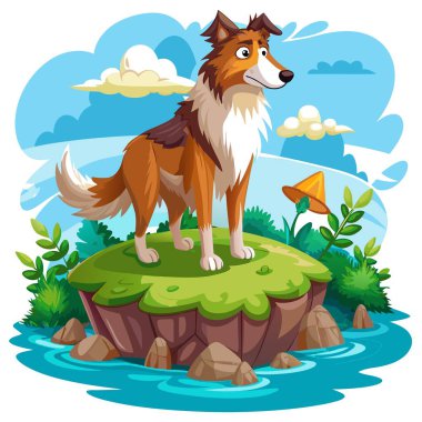 Collie Dog adanın vektörünü reddediyor. Yapay zeka görüntü oluşturdu. Clipart çizgi film deisgn simgesi