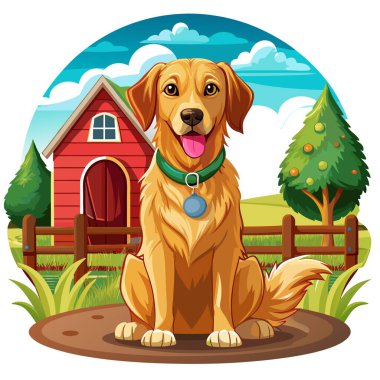 Rahat av köpeği cesur çiftçi vektörü oturuyor. Yapay zeka görüntü oluşturdu. Clipart çizgi film deisgn simgesi