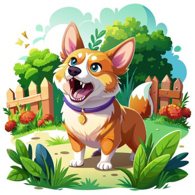 Corgie Dog endişeli göl vektörü gibi görünüyor. Yapay zeka görüntü oluşturdu. Clipart çizgi film deisgn simgesi