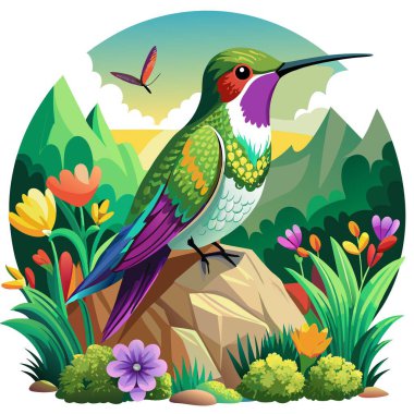 Costas Hummingbird duyarlılığı banka vektörüne gidiyor. Yapay zeka görüntü oluşturdu. Clipart çizgi film deisgn simgesi