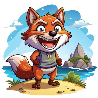 Cross Fox korkmuş gülümseme deniz vektörü. Yapay zeka görüntü oluşturdu. Clipart çizgi film deisgn simgesi