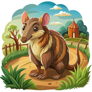 Cuban Solenodon rodent brave stands farm vector. AI generated image. Clipart cartoon deisgn icon clipart