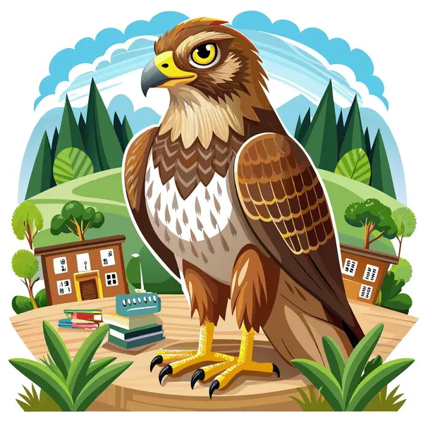 stock vector Common Buzzard bird frantic sits school vector. AI generated image. Clipart cartoon deisgn icon