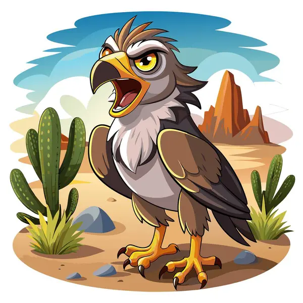 Stock vector Common Buzzard bird happy angry desert vector. AI generated image. Clipart cartoon deisgn icon