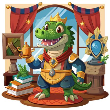 Cuviers Dwarf Caiman victorious stay room vector. AI generated image. Clipart cartoon deisgn icon clipart