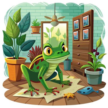 Darwins Frog deceived goes room vector. AI generated image. Clipart cartoon deisgn icon clipart