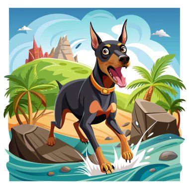 Doberman Pinscher 'ın köpeği sersemledi. Yapay zeka görüntü oluşturdu. Clipart çizgi film deisgn simgesi