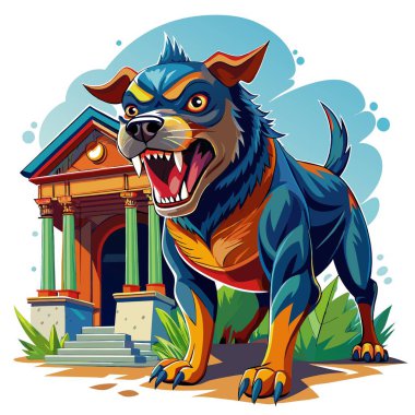 Doxle dog furious goes bank vector. AI generated image. Clipart cartoon deisgn icon clipart