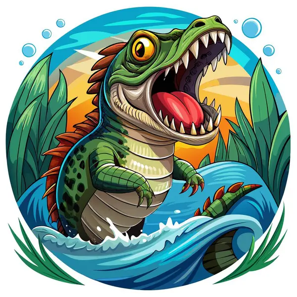 stock vector Cuviers Dwarf Caiman unsuitable screams ocean vector. AI generated image. Clipart cartoon deisgn icon