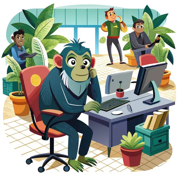 stock vector De Brazzas Monkey ignored runs office vector. AI generated image. Clipart cartoon deisgn icon