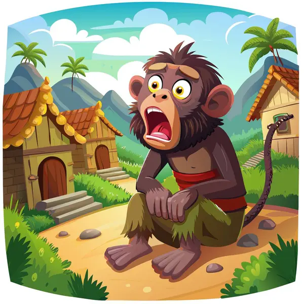 stock vector De Brazzas Monkey in shock sits village vector. AI generated image. Clipart cartoon deisgn icon