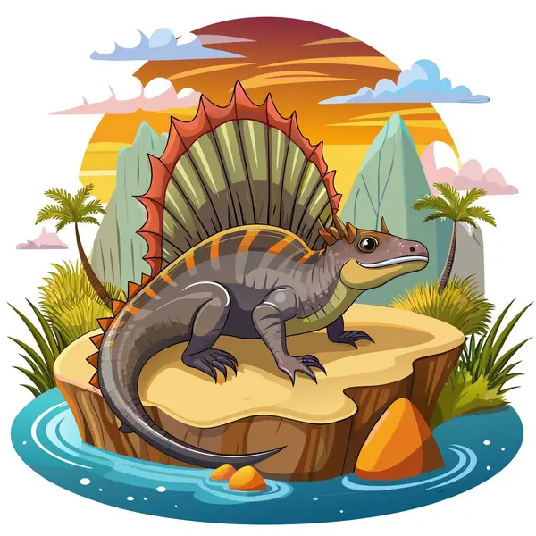 Dimetrodon dinazor çevikliği ada vektörüdür. Yapay zeka görüntü oluşturdu. Clipart çizgi film deisgn simgesi