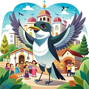 Eastern Kingbird bird welcoming goes city vector. AI generated image. Clipart cartoon deisgn icon clipart