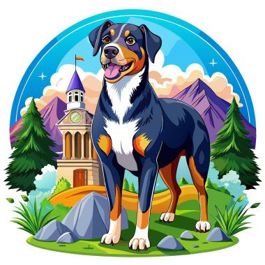 Entlebucher Mountain Dog sensitive stay bank vector. AI generated image. Clipart cartoon deisgn icon clipart