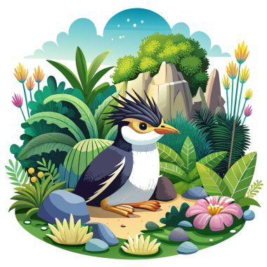 Erect-Crested Penguin useful rests garden vector. AI generated image. Clipart cartoon deisgn icon clipart
