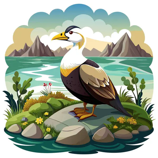 stock vector Eider bird harsh goes island vector. AI generated image. Clipart cartoon deisgn icon