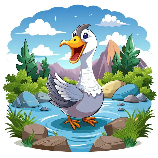 stock vector Emperor Goose enthusiastic sits lake vector. AI generated image. Clipart cartoon deisgn icon