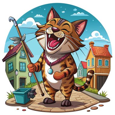 Fishing Cat stupid laughs street vector. AI generated image. Clipart cartoon deisgn icon clipart