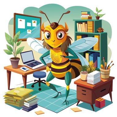 Furrow Bee devoted cries office vector. AI generated image. Clipart cartoon deisgn icon clipart