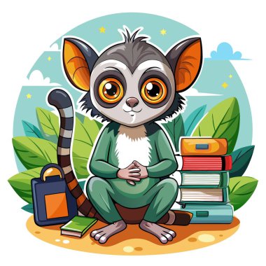 Galago monkey hopeless sits school vector. AI generated image. Clipart cartoon deisgn icon clipart