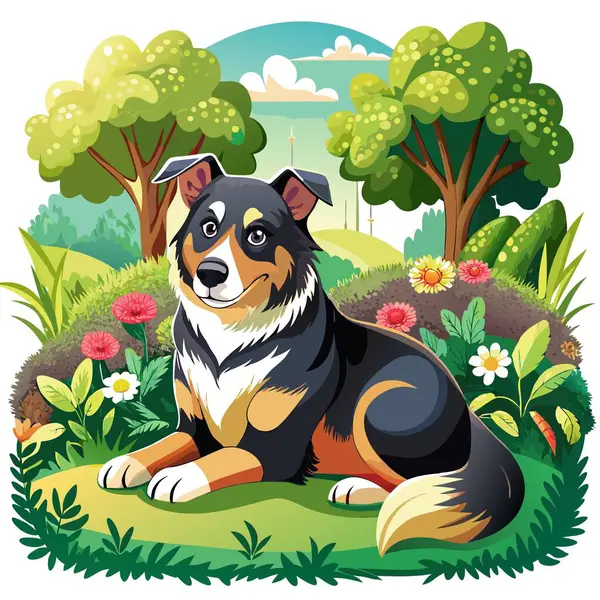 stock vector Formosan Mountain Dog tender lies garden vector. AI generated image. Clipart cartoon deisgn icon