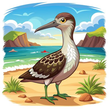 Galapagos Whimbrel Bird gloomy looks beach vector. AI generated image. Clipart cartoon deisgn icon clipart