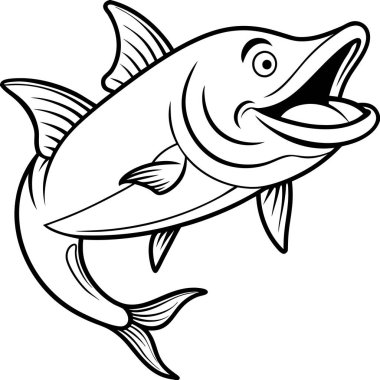 Cobia Fish ikon vektörüne güler. Yapay zeka görüntü oluşturdu. Clipart çizgi film deisgn simgesi