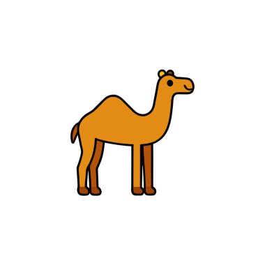 Dromedary Camel ikon vektörünü deviriyor. Yapay zeka görüntü oluşturdu. Clipart çizgi film deisgn simgesi